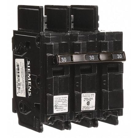 Siemens Miniature Circuit Breaker, BQH Series, 30A, 3 Pole, 240V AC, 22kA at 240V AC BQ3B030H