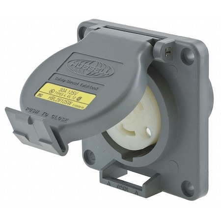 Hubbell Wiring Device-Kellems Watertight Flanged Locking Receptacle, L5-30R, 30 A, 125V AC, Single Phase, 2 Pole, Flush Mount HBL2610SW