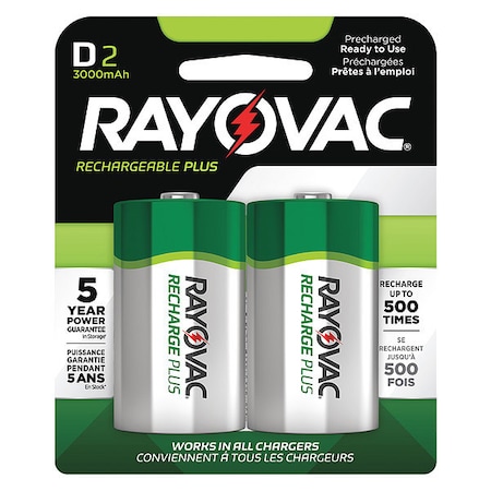 Rayovac Precharged Recharg. Battery, D, NiMh, PK2 PL713-2 GENE