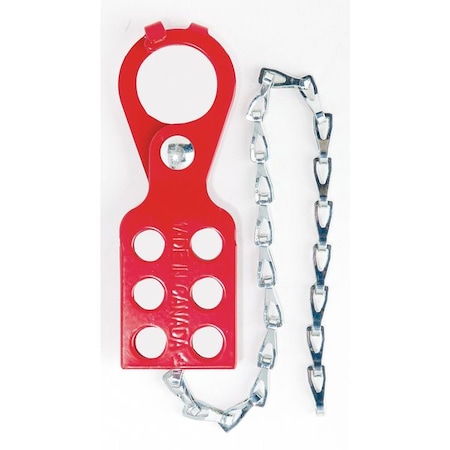 Niagara Lockout Hasp, Red, Steel, 6 Max. No. of Padlocks, 3/8 in Max. Shackle Dia., 1 in Jaw Clearance RSE46CHAIN