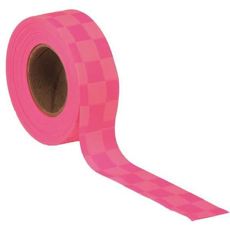 Zoro Select Flagging Tape, No Legend, Fluorescent Pink/White, 1 3/16 in Wide x 150 ft Length, Vinyl, 2.5 mil CKPGW-200