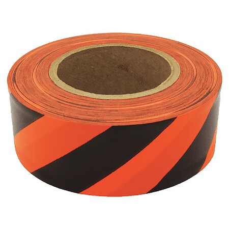 Zoro Select Flagging Tape, No Legend, Fluorescent Orange/Black, 1 3/16 in Wide x 150 ft Length, Vinyl, 2.5 mil SOGBK-200
