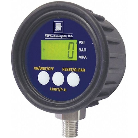 SSI Digital Pressure Gauge, 0 to 300 psi, 1/4 in MNPT, Plastic, Black MGA-300-A-9V-R