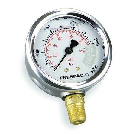Enerpac Hydraulic Cylinder Pressure Gauge, 0 to 10,000 psi psi, 2 1/2 in Dial, 1/4 in NPTF, Bottom Location G2535L