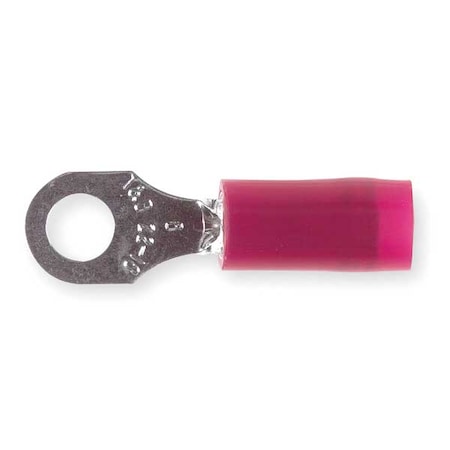 Sta-Kon Ring Terminal, #6 Stud Size, 16 AWG, 600 V, Nylon Insulated, Red, Crimp Termination Only, 100 PK RA18-6
