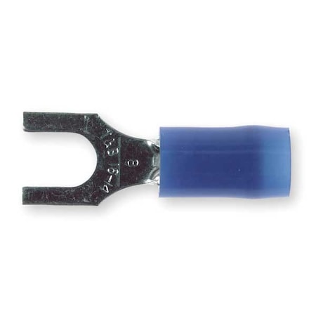 Sta-Kon Fork Terminal, #8 Stud Size, 14 AWG, 600 V, Nylon Insulated, Blue, Crimp Termination Only, 100 PK RB14-8F