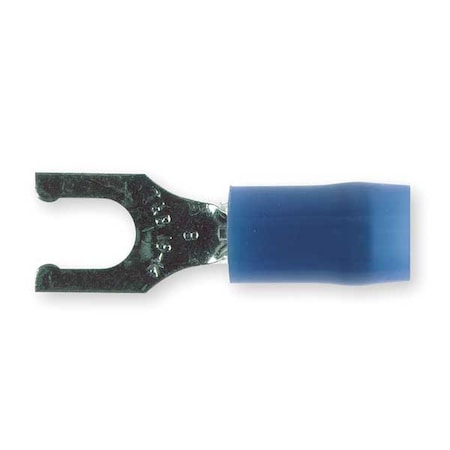 Sta-Kon Fork Terminal, #8 Stud Size, 14 AWG, 600 V, Nylon Insulated, Blue, Crimp Termination Only, 100 PK RB14-8FL