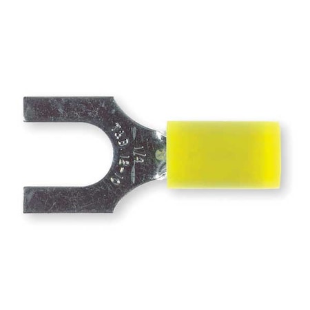 Sta-Kon Fork Terminal, 1/4 in Stud Size, 10 AWG, 600 V, Nylon Insulated, Yellow, Crimp Termination Only RC10-14F