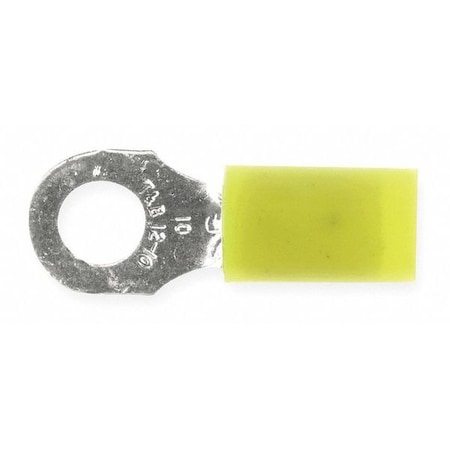 Sta-Kon Ring Terminal, #10 Stud Size, 10 AWG, 600 V, Nylon Insulated, Yellow, Crimp Termination Only, 50 PK RC10-10