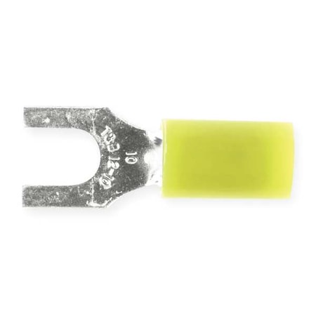 Sta-Kon Fork Terminal, #10 Stud Size, 10 AWG, 600 V, Nylon Insulated, Yellow, Crimp Termination Only, 50 PK RC10-10F