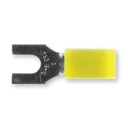 Sta-Kon Fork Terminal, #8 Stud Size, 10 AWG, 600 V, Nylon Insulated, Yellow, Crimp Termination Only, 50 PK RC10-8F
