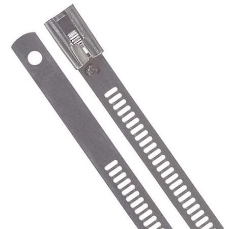Ty-Rap Cable Tie, 12 in L, 4 in Max Bundle Dia., Silver, 316 Stainless Steel, 250 lb Strength, 100 PK TYS12-280