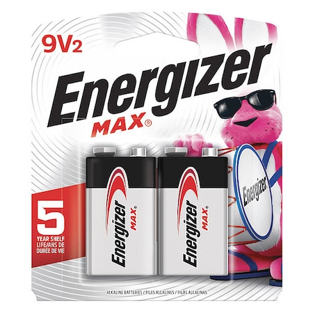 ENERGIZER Energizer Max 9V Alkaline Battery, 9V DC, 2 Pack 522BP-2