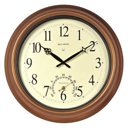 Zoro Select 18" Analog Thermometer Wall Clock, Brown 50314A2