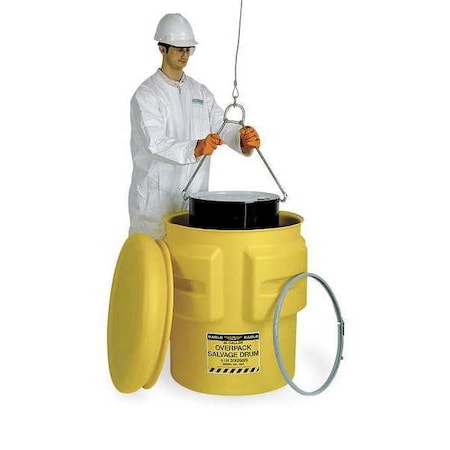 Eagle Mfg Open Head Salvage Drum, Polyethylene, 65 gal, Unlined, Yellow 1665