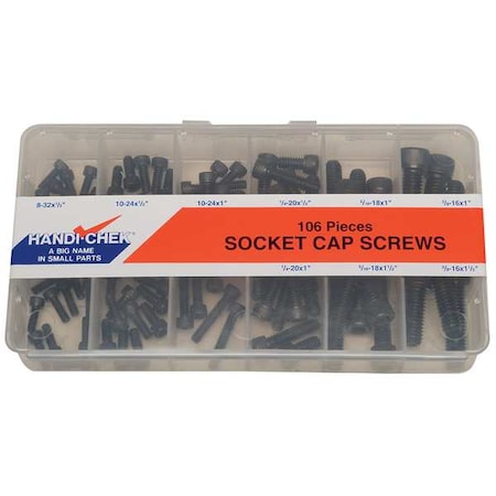 Itw Bee Leitzke Socket Head Cap Screw Assortment, Alloy Steel, Black Oxide Finish, 106 PCS WWG-DISP-CAP106