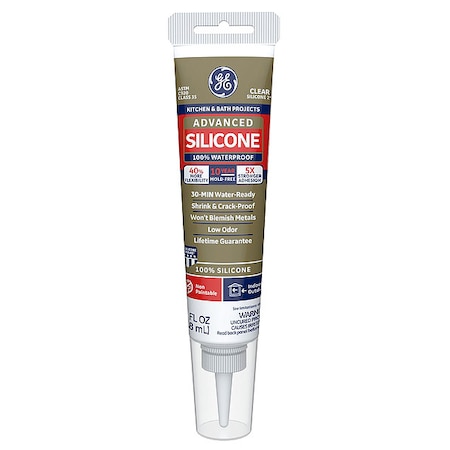 Ge Silicone Sealant, 3 oz, Tube, Clear, Silicone Base, Advanced Silicone 2812563