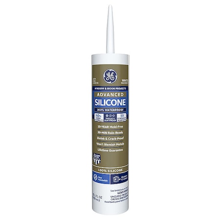 Ge Silicone Sealant, 10 oz, Cartridge, White, Silicone Base, Advanced Silicone 2811093