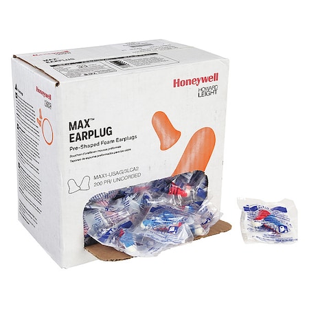 Howard Leight Max(R) Disposable Foam Ear Plugs, Bell Shape, 33 dB, Blue/Red/White, 200 PK MAX1-USA