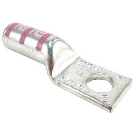 Abb One-Hole Compression Lug, 2 AWG Max, 3/8 in Stud, Long Barrel, Aluminum, Pink 60118