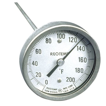 REOTEMP Bimetal Thermom, 3 In Dial, 0 to 200F A36P   0-200 F