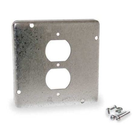 Raco Box Cover, Square Box Type, 2 Gang, Galvanized Steel, Duplex Receptacle Cover Type 972