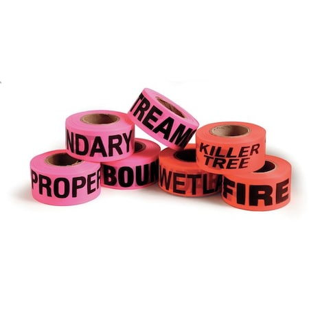 Zoro Select Flagging Tape, Streamside Management Zone, Fluorescent Pink, 1 1/2 in Wide x 150 ft Length, Vinyl CUPGBK99-200