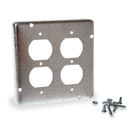 Raco Box Cover, Square Box Type, 2 Gang, Galvanized Steel, 2 Duplex Receptacle Cover Type 979