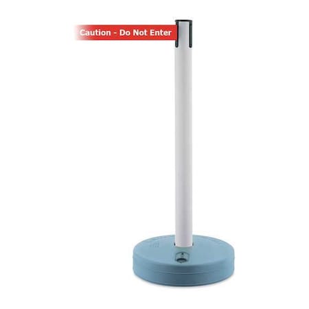 Tensabarrier Barrier Post with Belt, White, 7 1/2 ft Length, 38 in Post Height, Caution Do Not Enter 885-32-STD-NO-RGX-C