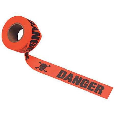 Zoro Select Flagging Tape, Skull & Crossbones Danger, Fluorescent Orange, 1 1/2 in Wide x 150 ft Length, Vinyl CUOGBK179-200