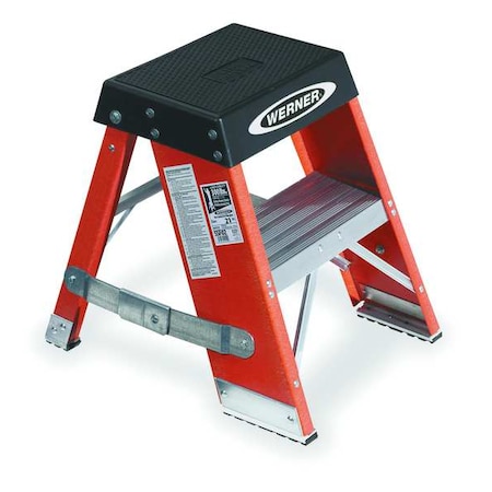 Werner Step Stand, 2 Steps, 375 lb Load Capacity, 24 in Overall Height, Fiberglass, Orange/Silver/Black SSF02