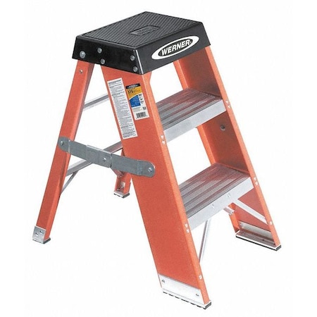 Werner Step Stand, 3 Steps, 375 lb Load Capacity, 36 in Overall Height, Fiberglass, Orange/Silver/Black SSF03