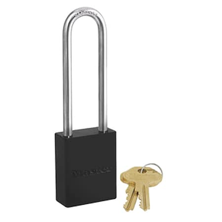 Master Lock Padlock, Keyed Different, Long Shackle, Rectangular Aluminum Body, Boron Shackle, 25/32 in W 6835LTBLK