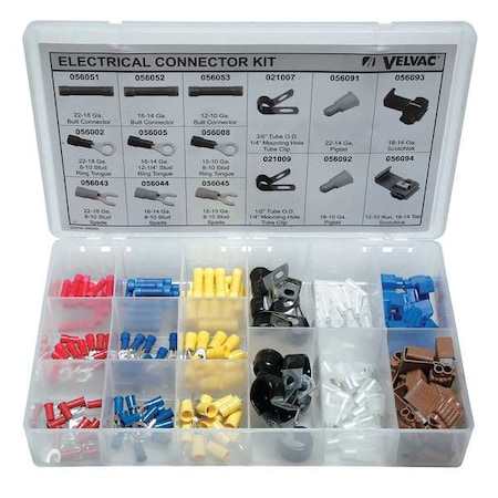 Velvac Wire Connector & Terminal Kit, 10 AWG, Vinyl Insulated, Assorted, Crimp Termination Only 056109