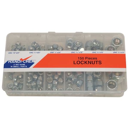 Itw Bee Leitzke Zinc Plated Finish Steel Standard Hex Nylon Insert Hex Lock Nut Assortment, 150 pcs. WWG-DISP-LNUT150C-1