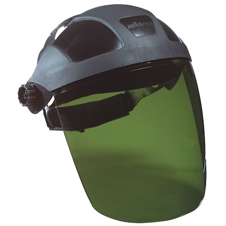 Sellstrom Ratchet Face Shield Assembly, Green Visor, 9" Height, Ratchet Suspension, Uncoated Lens, Black S32050