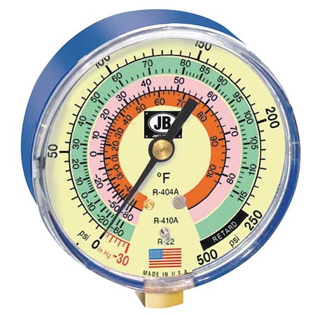 Jb Industries Gauge, 3-1/8 In Dia, Low Side, Blue, 500 psi M2-820