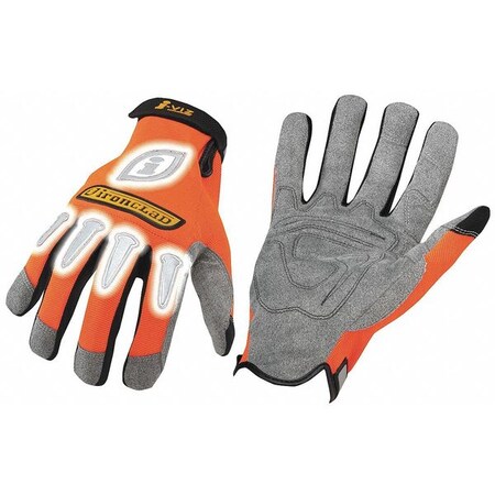 Ironclad Performance Wear Mechanics Gloves, S, Orange, Ribbed Nylon/Spandex/(10) Reflective Elements IVO-02-S