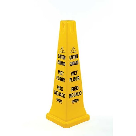 Rubbermaid Commercial Safety Cone, 36 in Height, 12 1/4 in Width, HDPE, Cone, English, French, Spanish FG627677YEL