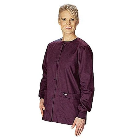 Landau Warm up Jacket, Polyester/cotton, Long Sleeve, 4 Pockets, Crew Neck, Wine, Size 3XL 7525RWP XXXL