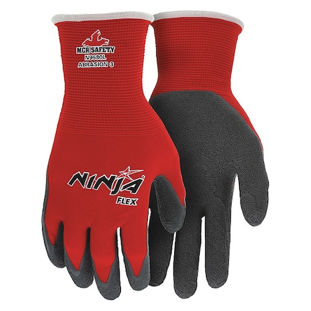 MCR SAFETY Latex Coated Gloves, Palm Coverage, Red/Gray, 2XL, PR N9680XXL