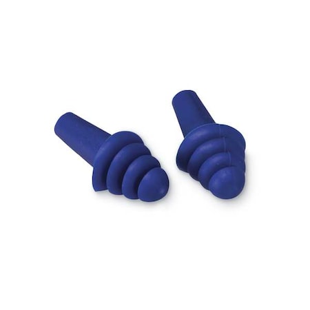 Deltaplus Quattro(TM) Reusable Rubber Vinyl Ear Plugs, Flanged Shape, 27 dB, Blue, 100 PK EP-401
