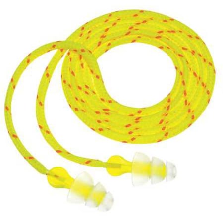 3M Reusable Corded Ear Plugs, Flanged Shape, 26 dB, 100 Pairs, Clear P3001