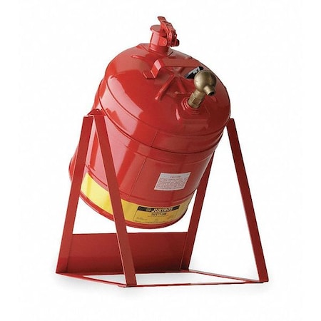 Justrite Type I Safety Can, Galvanized Steel, 5 gal, Tilt-Style w/Stand, Top Mount Brass Faucet, Flammables 7150146