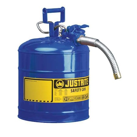 Justrite Type II Safety Can, AccuFlow (TM) Galvanized Steel, 2.5 gal, 1 in Metal Hose, Blue, Kerosene 7225330
