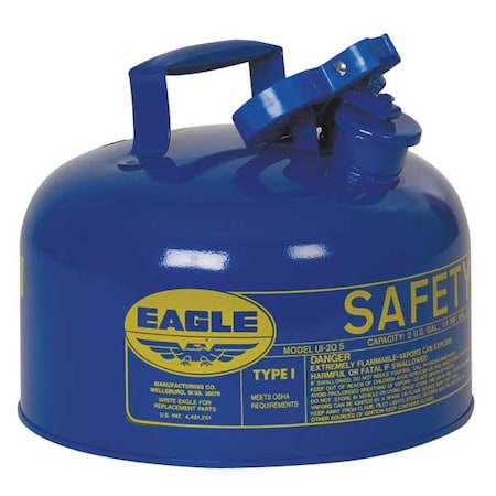 Eagle Mfg Type I Safety Can, Galvanized Steel, 2 gal, Self-Closing Lid, Blue, 11.25 in Dia., Kerosene UI20SB