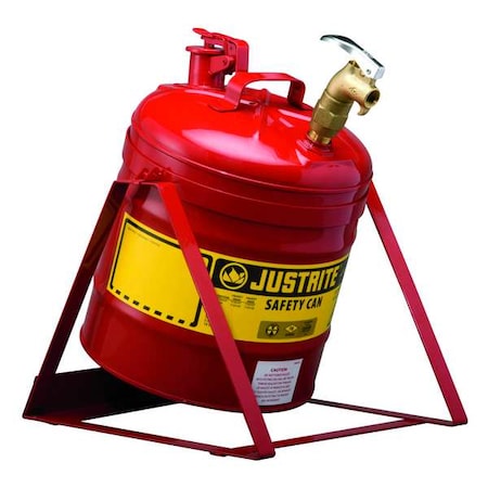 Justrite Type I Safety Can, Galvanized Steel, 5 gal, Tilt-Style, Heavy Duty Top Brass Faucet, Flammables 7150156