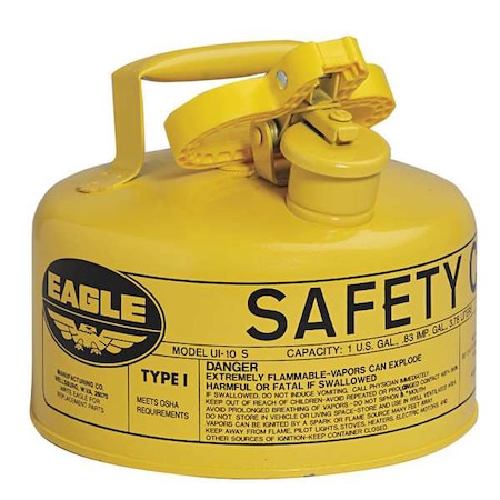 Eagle Mfg Type I Safety Can, Galvanized Steel, 1 gal, Self-Closing Lid, Yellow, 9 in Dia., Diesel UI10SY