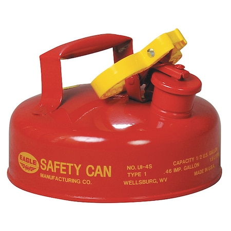 Eagle Mfg Type I Safety Can, Galvanized Steel, 2 qt, Self-Closing Lid, 9 in Dia., Red, Flammables UI4S