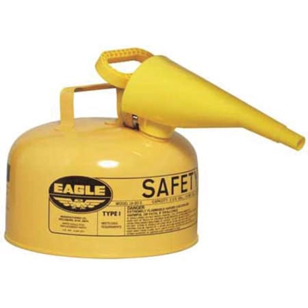 Eagle Mfg Type I Safety Can, Galvanized Steel, 2 gal, Self-Closing Lid, Yellow, Includes Funnel, Diesel UI20FSY